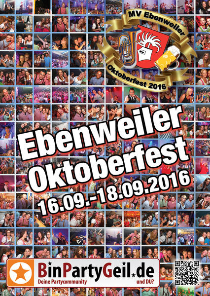 Party Flyer: Ebenweiler Oktoberfest 16.09. bis 18.09.2016 - MVE am 18.09.2016 in Ebenweiler